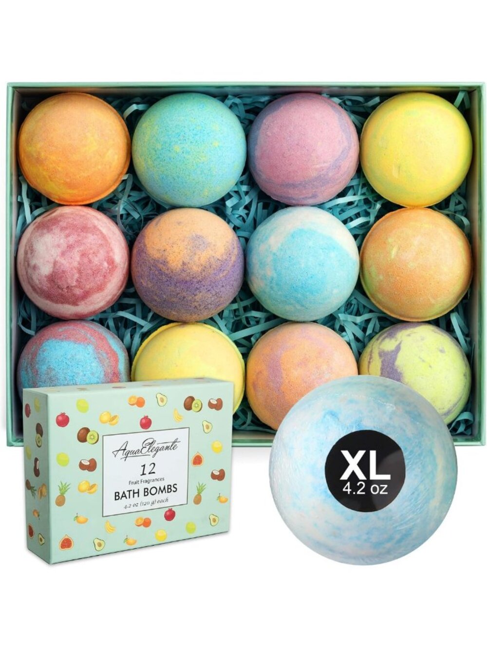 Tropical Fruit Bath Fizzies Set - 12 Large Bubble Bath Bombs for Relaxation